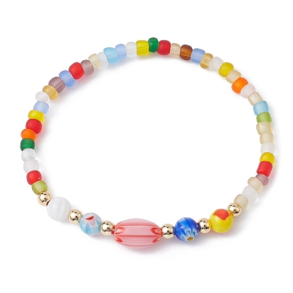 Bracelet extensible en verre millefiori fait à la main et perles de graines
