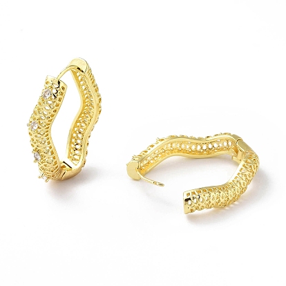 Clear Cubic Zirconia Infinity Hollow Hoop Earrings, Brass Jewelry for Women