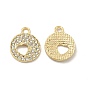 Alloy Crystal Rhinestone Pendants, Flat Round Charms with Hollow Heart, Nickel