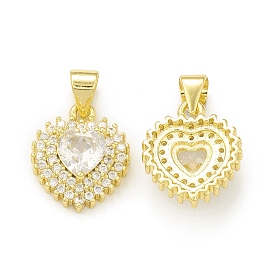 Rack Plating Brass Micro Pave Cubic Zirconia Charms, Cadmium Free & Lead Free, Long-Lasting Plated, Heart Charm