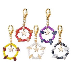 Glass Pendant Decorations, with Zinc Alloy Lobster Claw Clasps and Gemstone, Star
