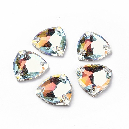 Forma de triángulo redondeado coser en diamantes de imitación, k 5 strass de cristal, multi-hilo de enlace, espalda plana plateada, decoración artesanal de costura