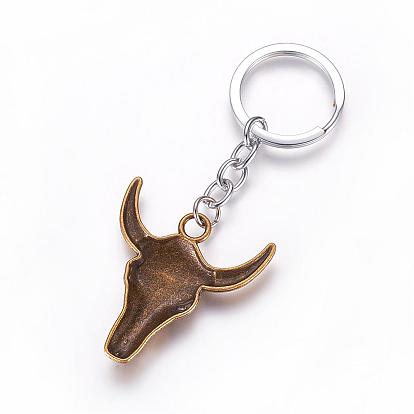 Alloy Keychain, Ox-Head, with Iron Findings