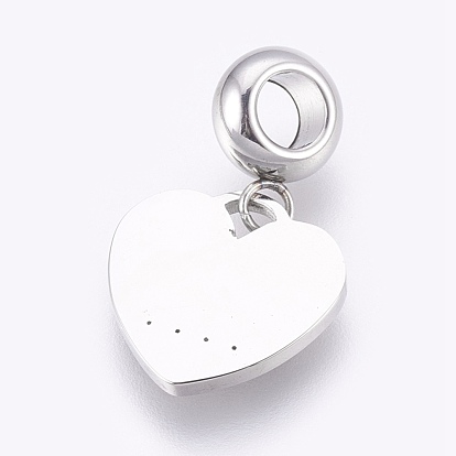 Ion Plating(IP) 304 Stainless Steel European Dangle Charms, Large Hole Pendants, with Rhinestone, Heart with Word Forever