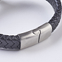 Men's Braided Leather Cord Bracelets, with 304 Stainless Steel Findings and Matte Magnetic Clasps, Wolf Head