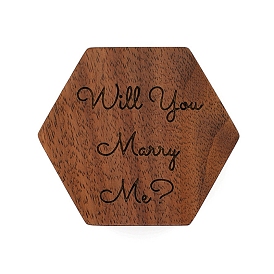 Hexagon Carved Will You Marry me Walnut Wood Wedding Ring Gift Case with Magnetic Cover, Jewelry Storage Boxes for Rings