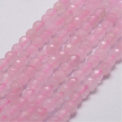Natural Rose Quartz Beads Strands, Faceted, Round