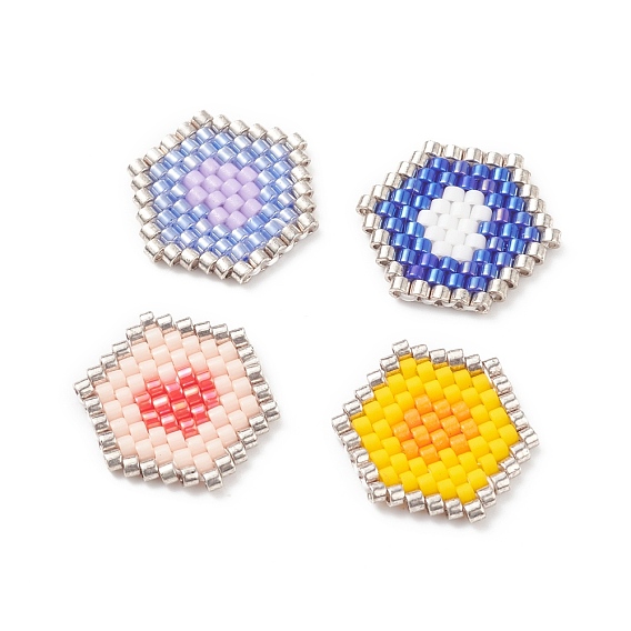 Perlas de semillas japonesas hechas a mano, Patrón de telar, hexagrama con corazón