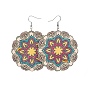 Dangle Earrings, with Printed Wooden Big Pendants and Brass Findings, Flower