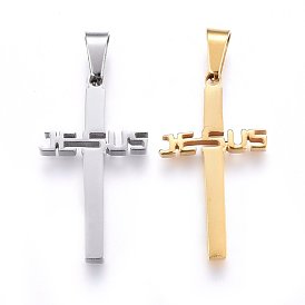 304 Stainless Steel Pendants, For Easter, Cross with Word Jesus