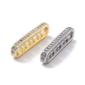 Brass Micro Pave Clear Cubic Zirconia Multi-Strands Links, Spacer Bars, Oval, 3-Hole