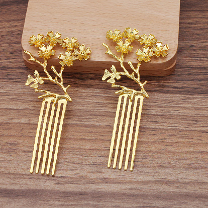 Alloy Hair Comb Finding, with Iron Comb, Flower