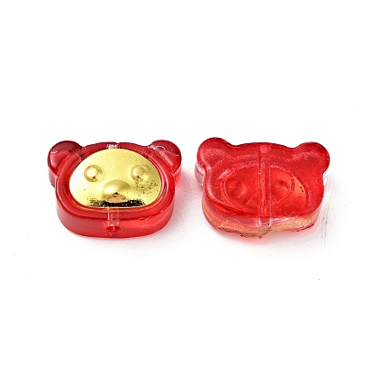 Pulvériser perles de verre transparentes peintes, avec les accessoires en laiton dorés, ours