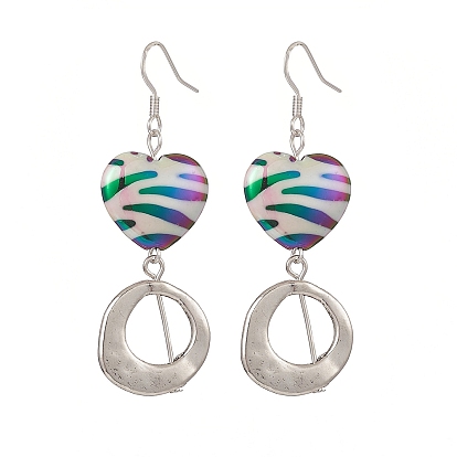 3 Pair 3 Style Heart & Trapezoid & Flat Round Acrylic Dangle Earrings, 304 Stainless Steel Earring Donut Long Drop Earrings for Women