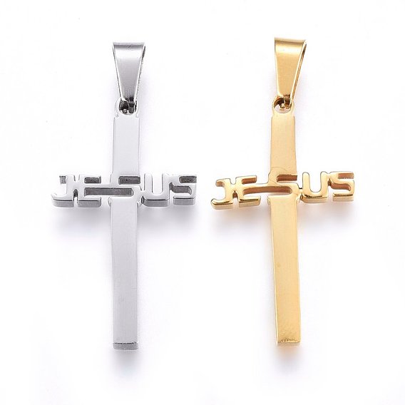 304 Stainless Steel Pendants, For Easter, Cross with Word Jesus