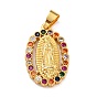 Brass Micro Pave Colorful Cubic Zirconia Pendants, Lady of Guadalupe Charms, Oval with Virgin Mary