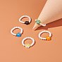 Shell Pearl Stretch Finger Ring, Handmade Millefiori Glass Flower Beads Finger Ring for Women