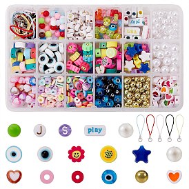 Courroie de téléphone portable, étoile et géométrie perles en acrylique/plastique/résine, pâte polymère et perles au chalumeau, pour kits de fabrication de sangles de téléphone portable bricolage