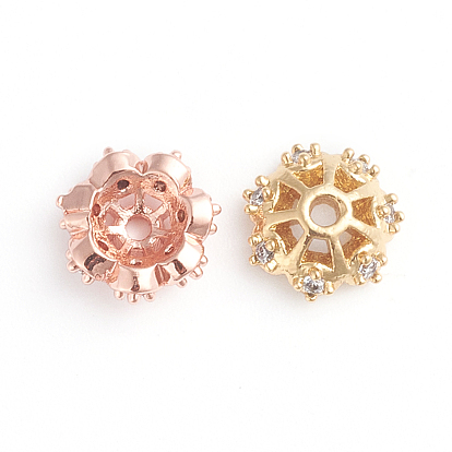 Capuchons de perles fantaisie en zircone cubique transparente en micro-pavé en laiton à plusieurs pétales, fleur