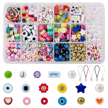 Mobile Phone Strap, Star & Geometry Acrylic/Plastic/Resin Beads, Polymer Clay and Lampwork Beads, for DIY Mobile Phone Strap Making Kits