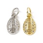 Brass Micro Pave Clear Cubic Zirconia Egg Charms, with Open Jump Rings