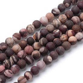 Natural Zebra Jasper Round Bead Strands, Frosted Style