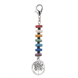Tree of Life Tibetan Style Alloy Pendant Decorations, 7 Chakra Natural Lava Rock & Glass Seed Beads and Lobster Claw Clasps Charms