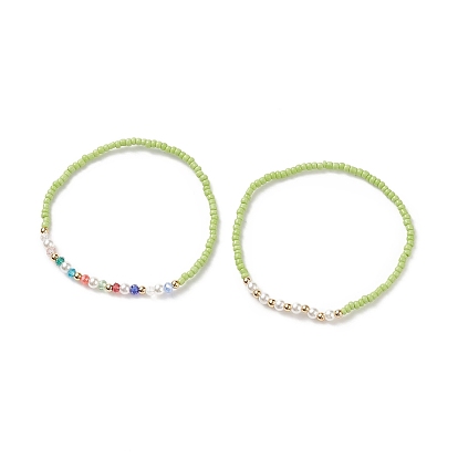 Ensemble de bracelets extensibles en perles de verre et perles d'imitation et en laiton de style pcs 2 pour femmes