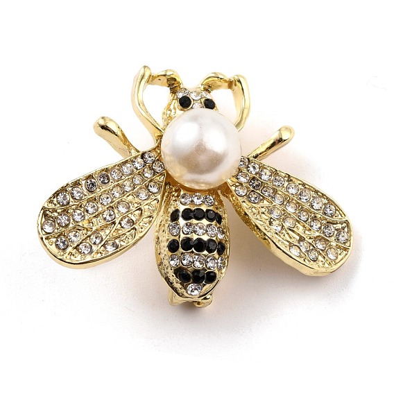 Broche en alliage d'abeille avec perle en résine, Épinglette d'insecte en strass exquise pour fille femme, or