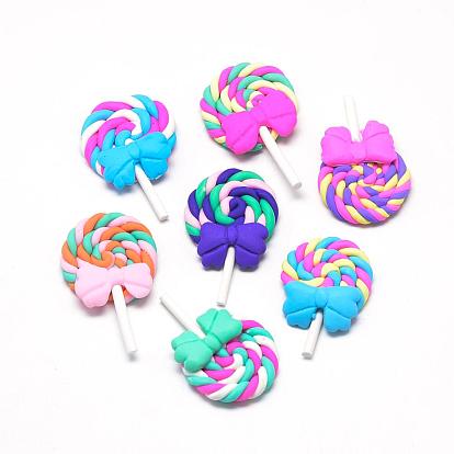 Handmade Polymer Clay Beads, No Hole, Lollipop with Bowknot