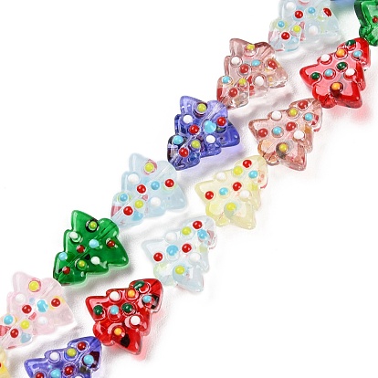 Handmade Bumpy Glass Beads Strands, Dyed & Heated, with Enamel, Christmas Trees
