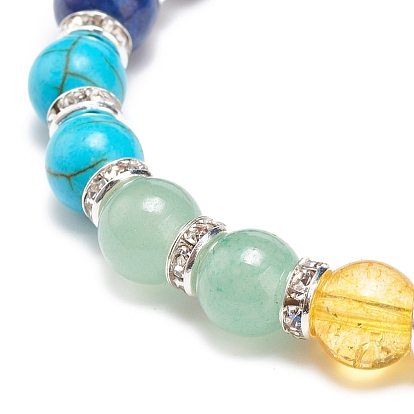 Bracelet extensible perlé de perles rondes en pierres naturelles et synthétiques mélangées, 7 bijoux chakra pour femmes