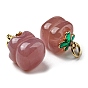 Natural Agate Persimmon Charms with Brass Leaf and Jump Rings