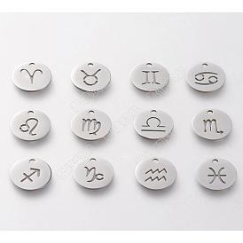 Unicraftale 304 Stainless Steel Charms, witu Jump Rings, Laser Cut, Flat Round with Constellation, Hollow