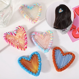 Heart Cellulose Acetate & Woolen Yarn Alligator Hair Clips, Hair Accessories for Women and Girls