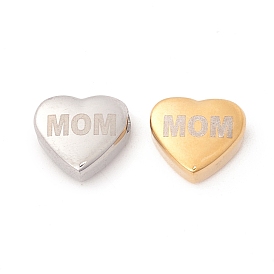 304 Stainless Steel Beads, Heart with Word Mom