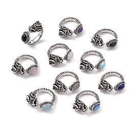 Кольца-манжеты с натуральным драгоценным камнем в виде головы дракона, старинные серебряные латунные открытые кольца для женщин