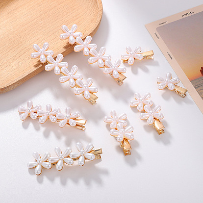 Pinzas para el cabello de cocodrilo con perlas de imitación de resina de flores, con clip de hierro, accesorios para el cabello para niñas mujeres