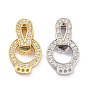 Brass Micro Pave Clear Cubic Zirconia Fold Over Clasps, Flat Round
