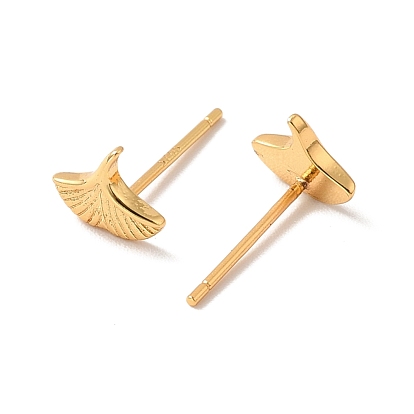 Brass Ginkgo Leaf Stud Earrings for Women, Cadmium Free & Nickel Free & Lead Free