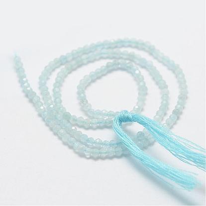 Natural Aquamarine Bead Strands, Grade A, Faceted, Round