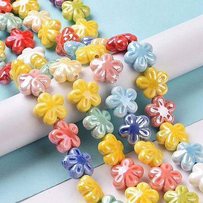 Handmade Porcelain Beads Strands, Pearlized, Flower