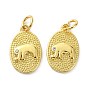Rack Plating Brass Rhinestone Pendants, with Jump Ring, Long-Lasting Plated, Textured, Oval with Elephant, Crystal