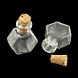 Hexagon Glass Bottle for Bead Containers, with Cork Stopper, Wishing Bottle, 25x20x11mm, Hole: 6mm