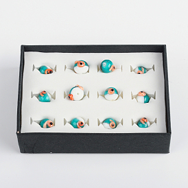 Abalorios de colores vario hechos a mano, redonda con el patrón de la concha, 15~16x11~12 mm, agujero: 1 mm, sobre 12 unidades / caja