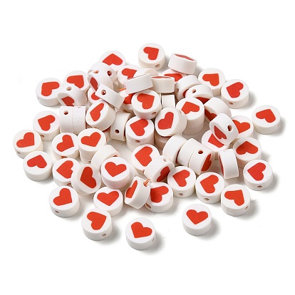 Handmade Polymer Clay Beads, Round with Heart