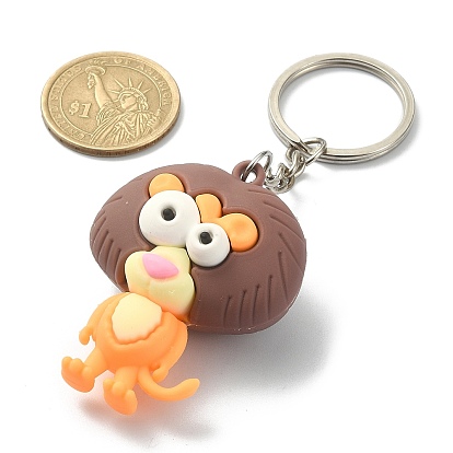 Porte-clés pendentif en plastique pvc, avec porte-clés fendus en fer plaqué platine, zèbre/léopard/lion/dinosaure