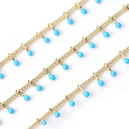 Handmade Enamel Beaded Chains, with Brass Curb Chains, Soldered, Long-Lasting Plated, with Spool