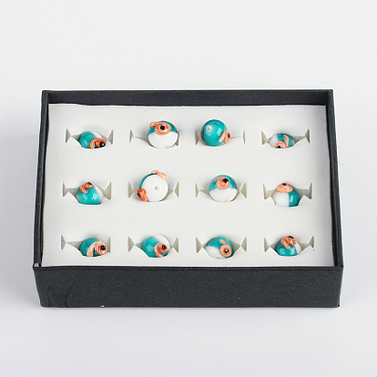 Handmade Lampwork Beads, Round with Conch Pattern, 15~16x11~12mm, Hole: 1mm, about 12pcs/box