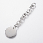 304 Stainless Steel Chain Extender, with Flat Round Charm, Stamping Blank Tag